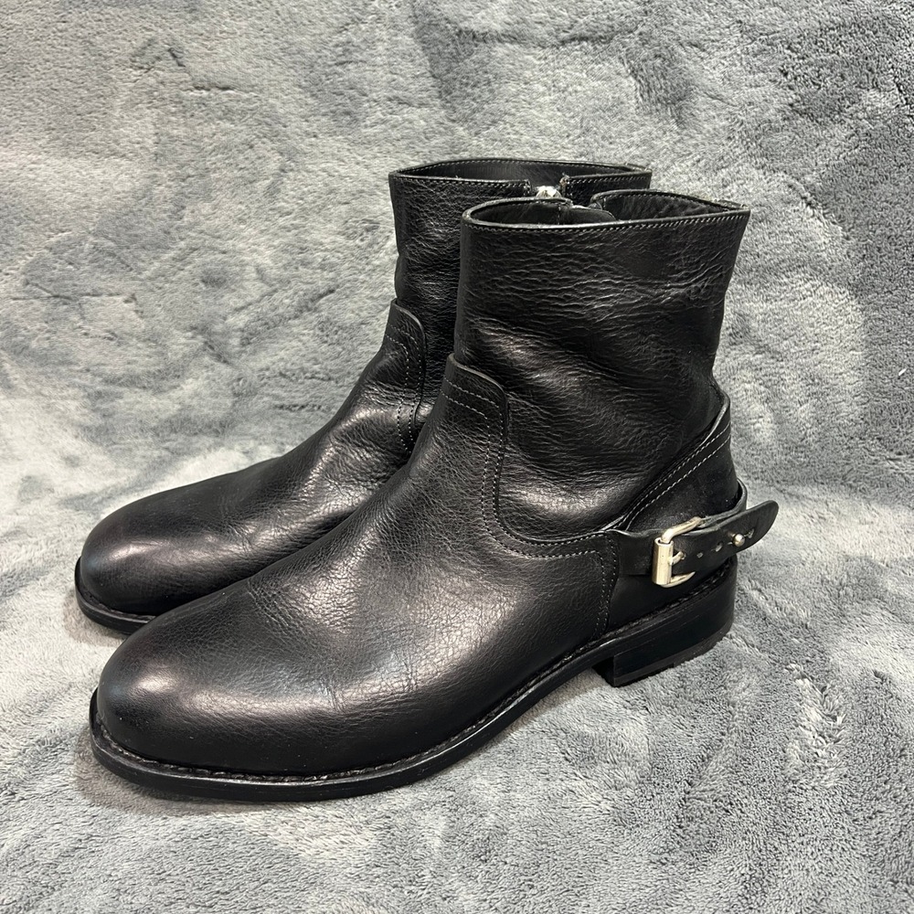 Rag & Bone Oliver Zip Moto Black Ankle Boot Women Size 8.5/38.5 Biker Distressed